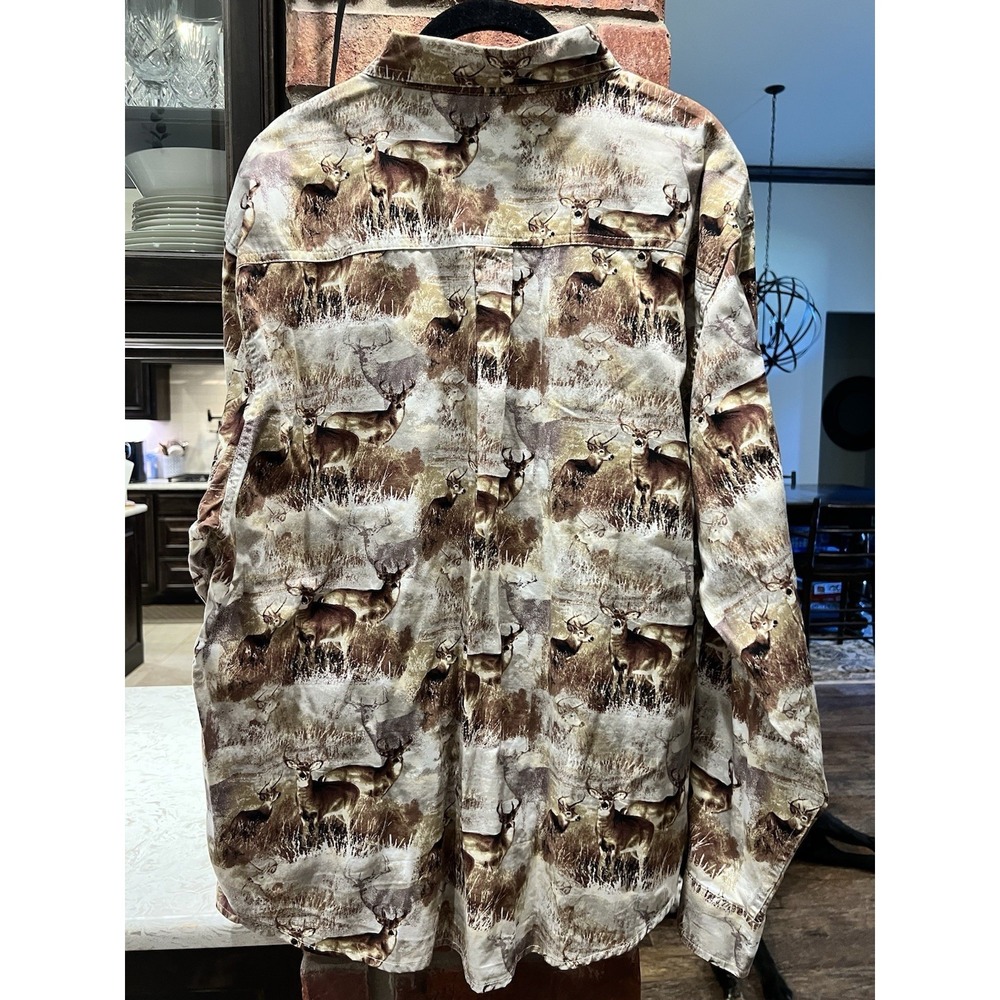 Woodland Trail Deer Buck All over Print 100% Cotton Hunting Casual Shirt XL - Picture 2 of 7